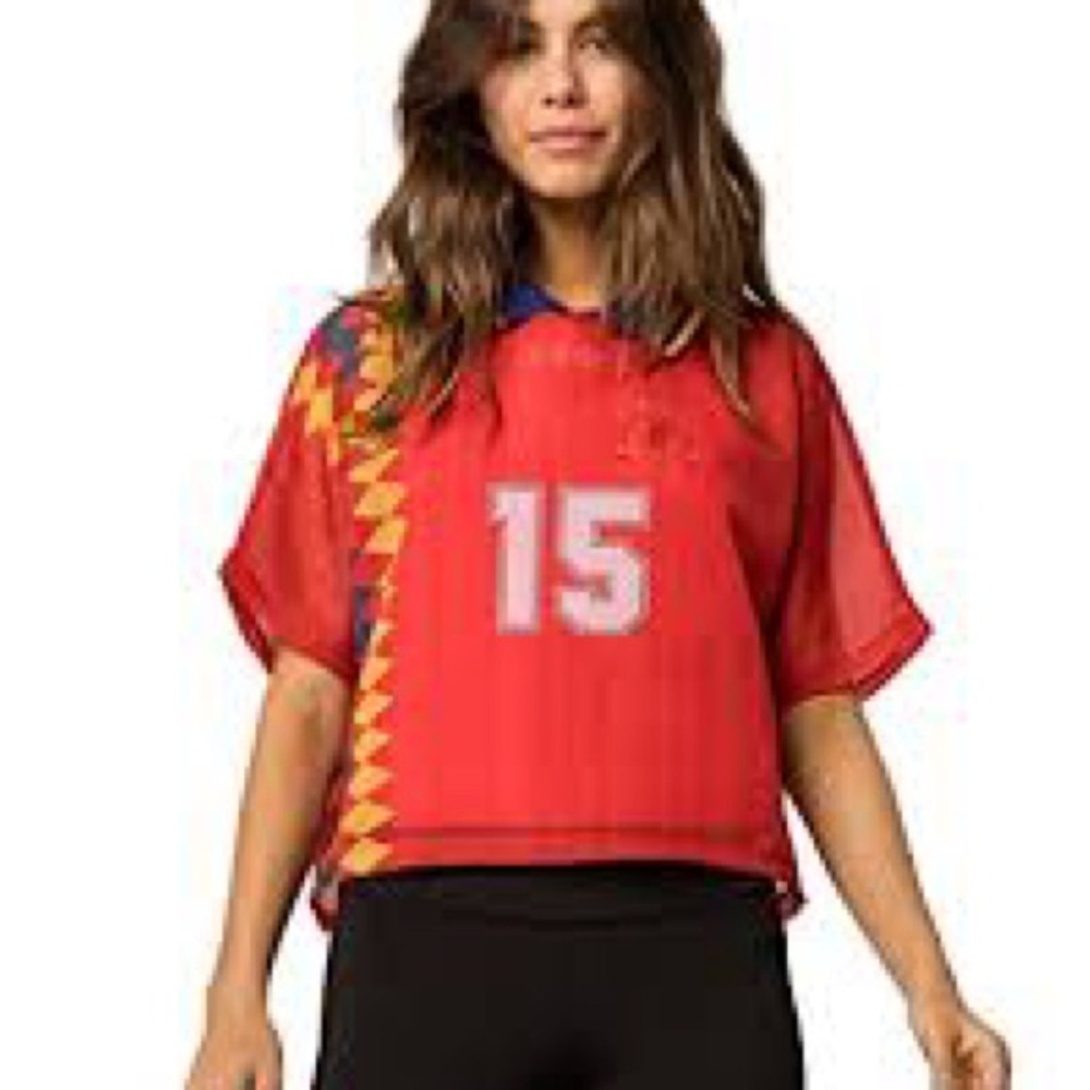 Adidas Spain Red Blue Polo Collar Jersey Tee XS Sporty Athleisure - Picture 4 of 5